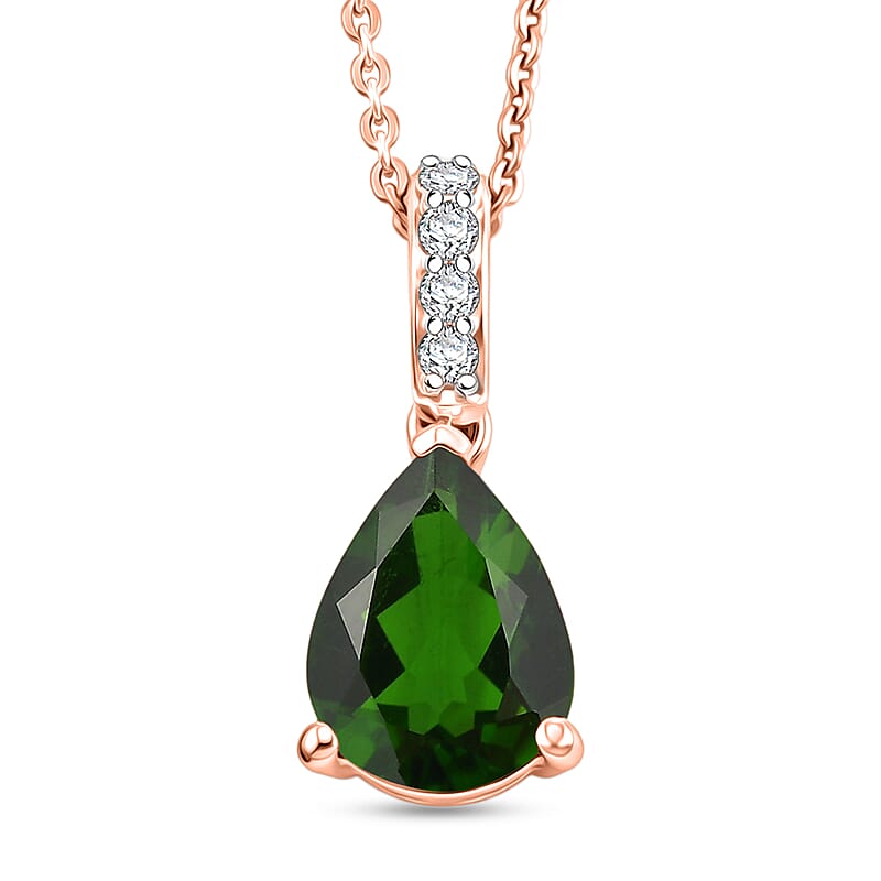 D'Joy Chrome Diopside and White Zircon 2.10 ctw Pendant Necklace in 18K Vermeil Rose Gold Over Sterling Silver 20 Inches