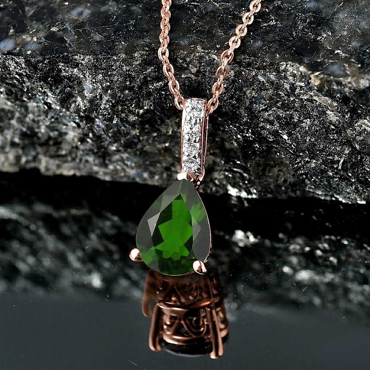 D'Joy Chrome Diopside and White Zircon 2.10 ctw Pendant Necklace in 18K Vermeil Rose Gold Over Sterling Silver 20 Inches image number 1