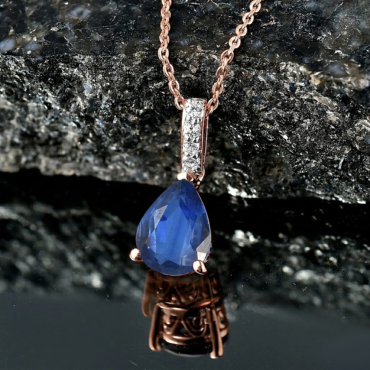 D'Joy Premium Kashmir Blue Kyanite and White Zircon 2.35 ctw Pendant Necklace in 18K Vermeil Rose Gold Over Sterling Silver 20 Inches image number 1