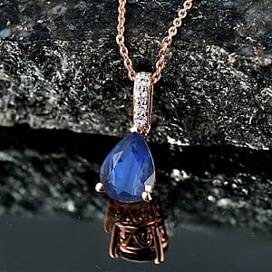 D'Joy Premium Kashmir Blue Kyanite and White Zircon 2.35 ctw Pendant Necklace in 18K Vermeil Rose Gold Over Sterling Silver 20 Inches