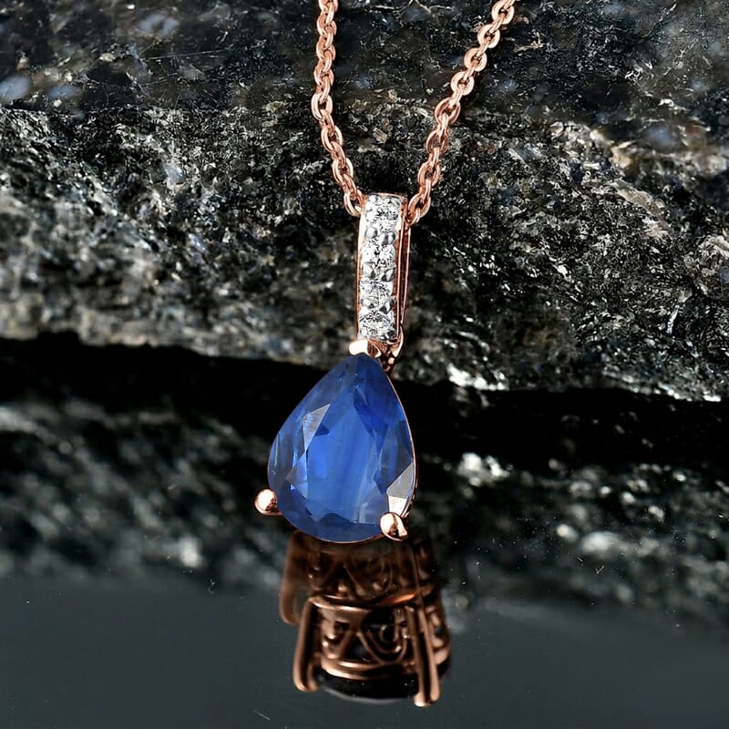D'Joy Premium Kashmir Blue Kyanite and White Zircon 2.35 ctw Pendant Necklace in 18K Vermeil Rose Gold Over Sterling Silver 20 Inches