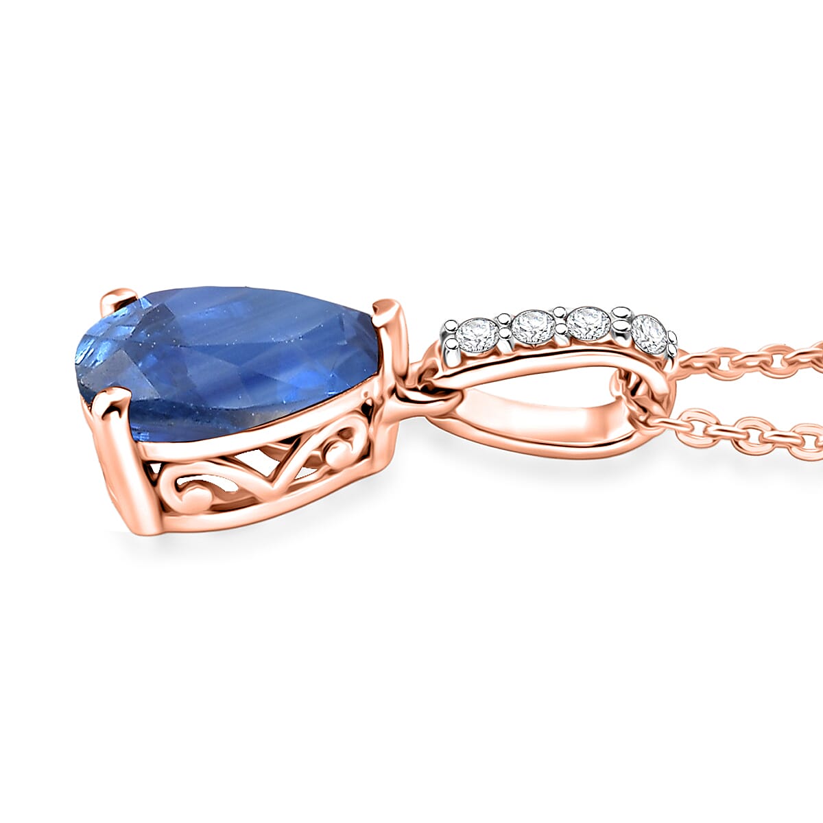 D'Joy Premium Kashmir Blue Kyanite and White Zircon 2.35 ctw Pendant Necklace in 18K Vermeil Rose Gold Over Sterling Silver 20 Inches
