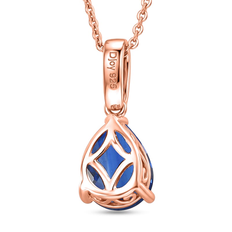 D'Joy Premium Kashmir Blue Kyanite and White Zircon 2.35 ctw Pendant Necklace in 18K Vermeil Rose Gold Over Sterling Silver 20 Inches