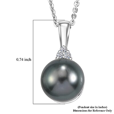 Premium Tahitian Pearl and Luxuriant Lab Grown Diamond G-H SI 0.40 ctw Celestial Orbit Pendant Necklace in Rhodium Over Sterling Silver 20 Inches