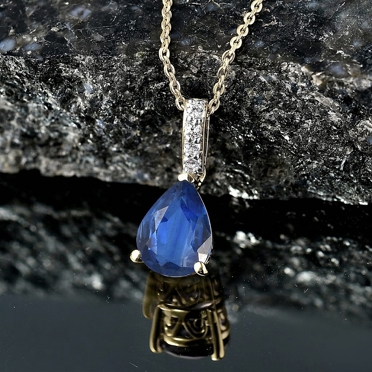 D'Joy Premium Kashmir Blue Kyanite and White Zircon 2.35 ctw Pendant Necklace in 18K Vermeil Yellow Gold Over Sterling Silver 20 Inches image number 1