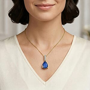D'Joy Premium Kashmir Blue Kyanite and White Zircon 2.35 ctw Pendant Necklace in 18K Vermeil Yellow Gold Over Sterling Silver 20 Inches