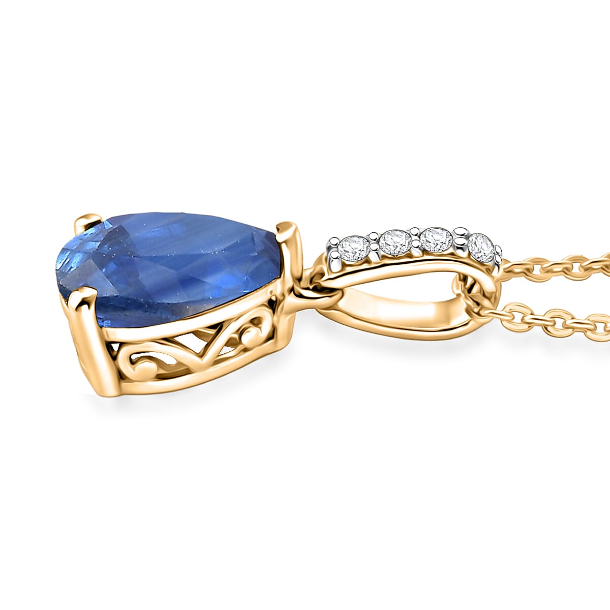 D'Joy Premium Kashmir Blue Kyanite and White Zircon 2.35 ctw Pendant Necklace in 18K Vermeil Yellow Gold Over Sterling Silver 20 Inches