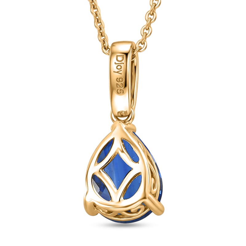 D'Joy Premium Kashmir Blue Kyanite and White Zircon 2.35 ctw Pendant Necklace in 18K Vermeil Yellow Gold Over Sterling Silver 20 Inches