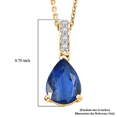 D'Joy Premium Kashmir Blue Kyanite and White Zircon 2.35 ctw Pendant Necklace in 18K Vermeil Yellow Gold Over Sterling Silver 20 Inches