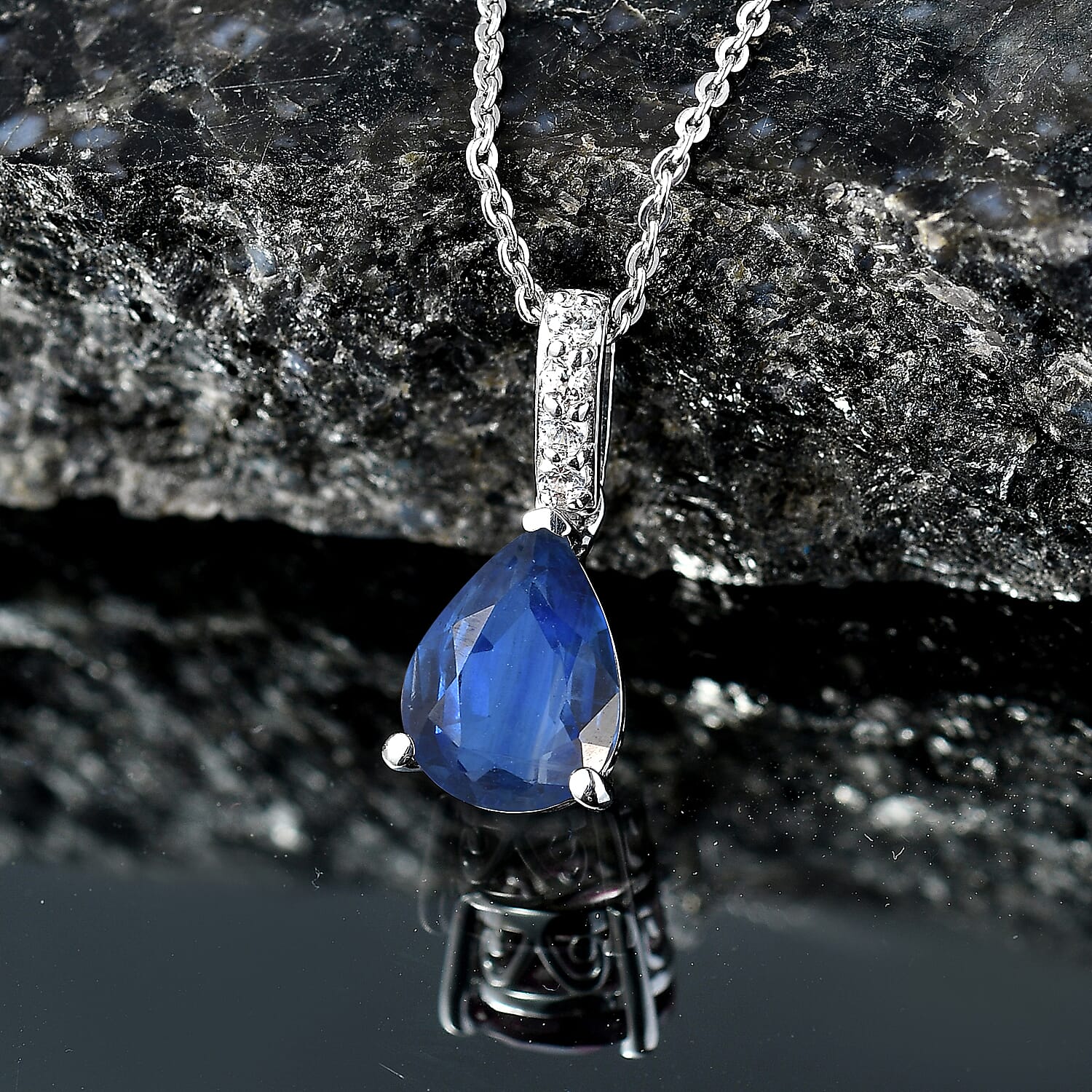 D'Joy Premium Kashmir Blue Kyanite and White Zircon 2.35 ctw Pendant Necklace in Rhodium Over Sterling Silver 20 Inches
