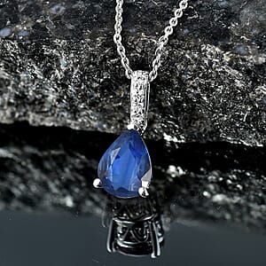 D'Joy Premium Kashmir Blue Kyanite and White Zircon 2.35 ctw Pendant Necklace in Rhodium Over Sterling Silver 20 Inches