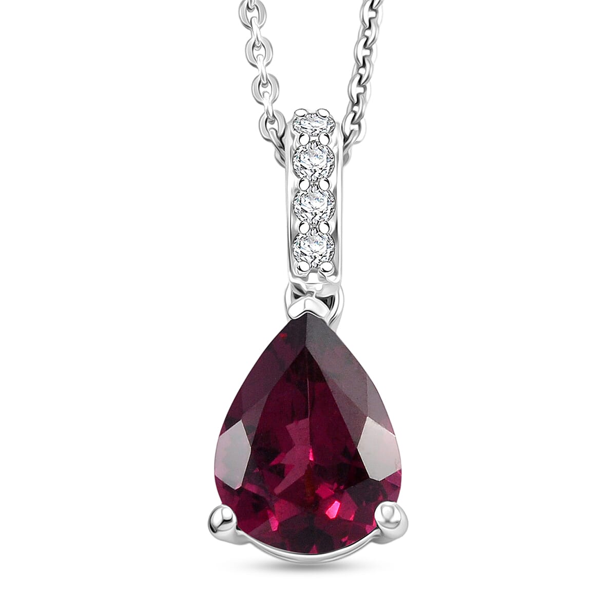 D'Joy Orissa Rhodolite Garnet and White Zircon 2.30 ctw Pendant Necklace in Rhodium Over Sterling Silver 20 Inches