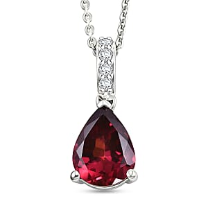 D'Joy Premium Orissa Rhodolite Garnet and White Zircon 2.00 ctw Pendant Necklace in Rhodium Over Sterling Silver 20 Inches 