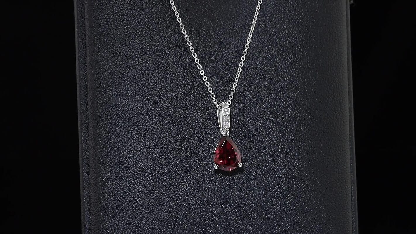 D'Joy Premium Orissa Rhodolite Garnet and White Zircon 2.00 ctw Pendant Necklace in Rhodium Over Sterling Silver 20 Inches