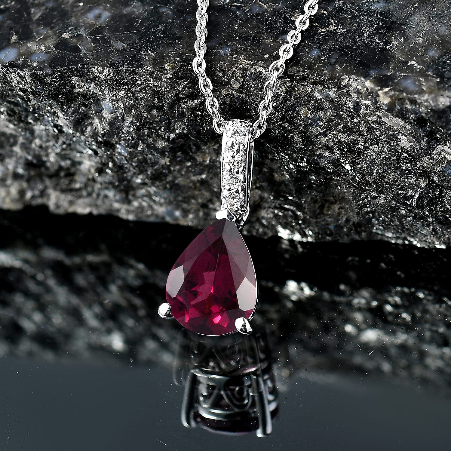 D'Joy Orissa Rhodolite Garnet and White Zircon 2.30 ctw Pendant Necklace in Rhodium Over Sterling Silver 20 Inches