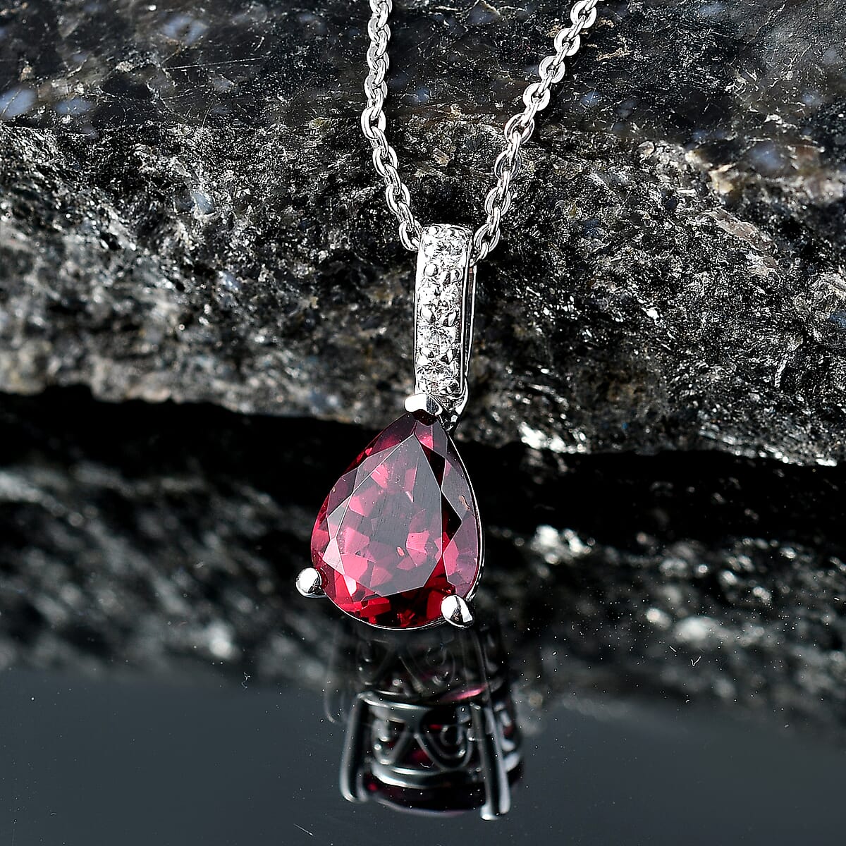 D'Joy Premium Orissa Rhodolite Garnet and White Zircon 2.00 ctw Pendant Necklace in Rhodium Over Sterling Silver 20 Inches  image number 1