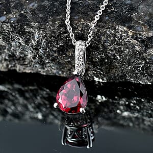 D'Joy Premium Orissa Rhodolite Garnet and White Zircon 2.00 ctw Pendant Necklace in Rhodium Over Sterling Silver 20 Inches 