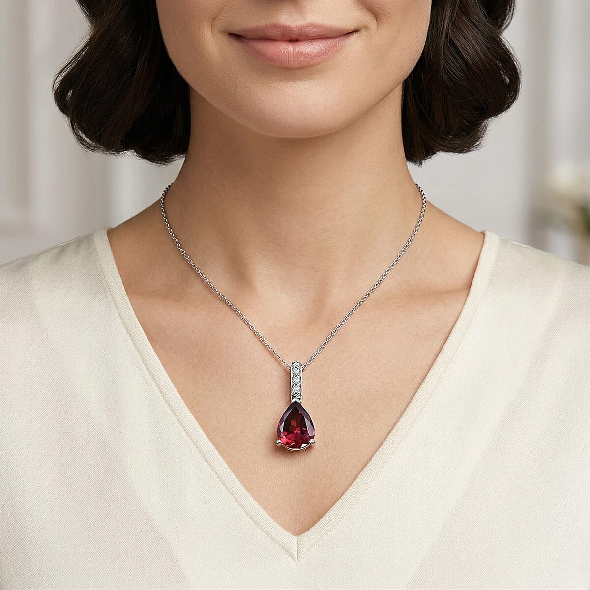 D'Joy Premium Orissa Rhodolite Garnet and White Zircon 2.00 ctw Pendant Necklace in Rhodium Over Sterling Silver 20 Inches  image number 2