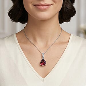 D'Joy Premium Orissa Rhodolite Garnet and White Zircon 2.00 ctw Pendant Necklace in Rhodium Over Sterling Silver 20 Inches 