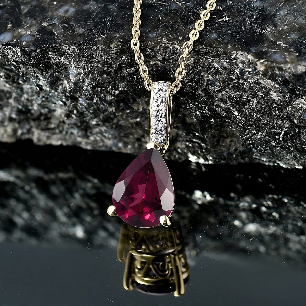 D'Joy Orissa Rhodolite Garnet and White Zircon Pendant Necklace (20 Inches) in 18K Vermeil Yellow Gold Over Sterling Silver 2.30 ctw image number 1