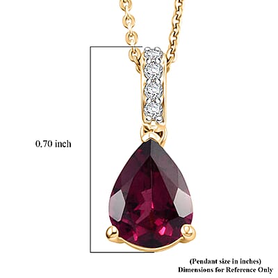 D'Joy Orissa Rhodolite Garnet and White Zircon 2.30 ctw Pendant Necklace in 18K Vermeil Yellow Gold Over Sterling Silver 20 Inches