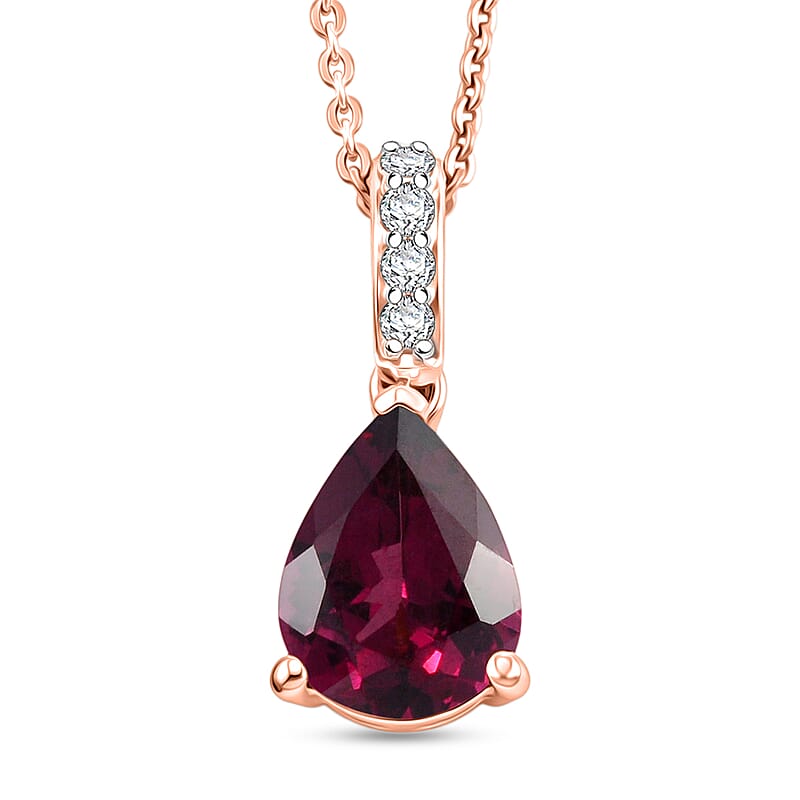 D'Joy Orissa Rhodolite Garnet and White Zircon 2.30 ctw Pendant Necklace in 18K Vermeil Rose Gold Over Sterling Silver 20 Inches
