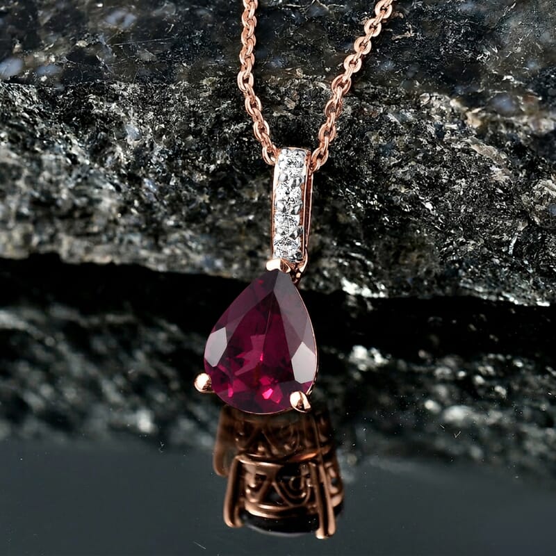 D'Joy Orissa Rhodolite Garnet and White Zircon 2.30 ctw Pendant Necklace in 18K Vermeil Rose Gold Over Sterling Silver 20 Inches