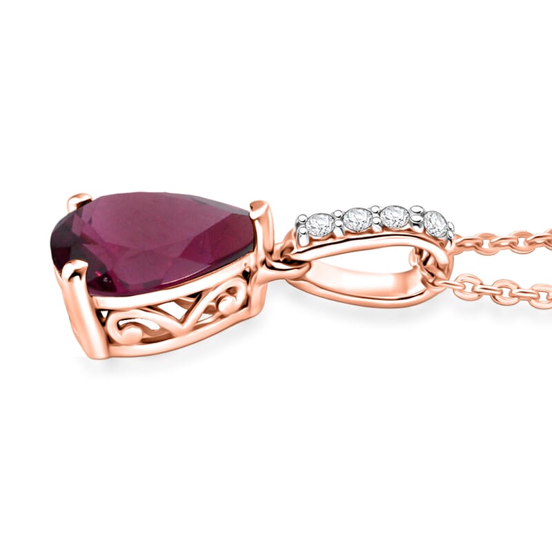D'Joy Orissa Rhodolite Garnet and White Zircon 2.30 ctw Pendant Necklace in 18K Vermeil Rose Gold Over Sterling Silver 20 Inches