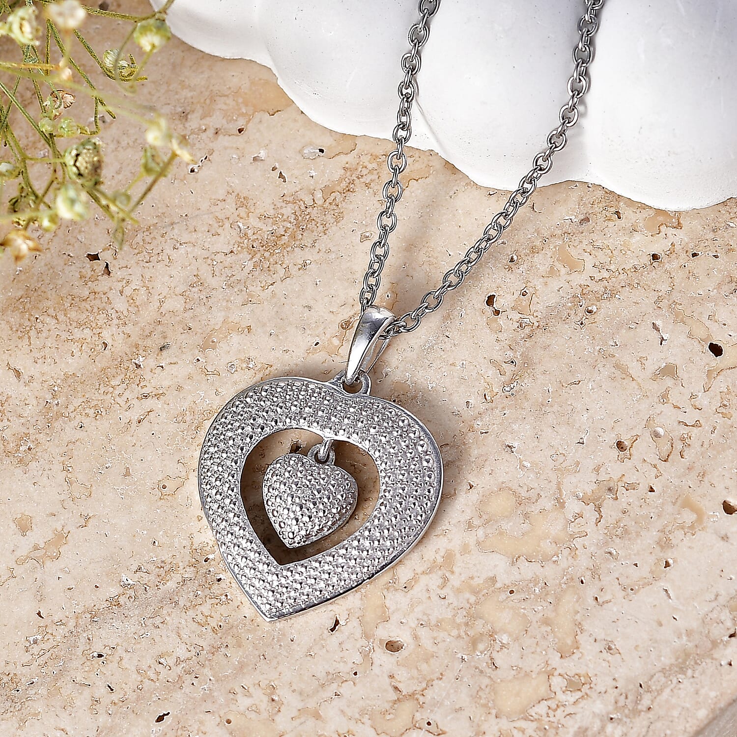 D'Joy Diamond Heart Pendant Necklace (20 Inches) in Rhodium Over Sterling Silver
