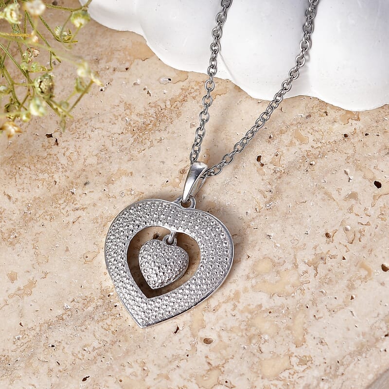 D'Joy Diamond Heart Pendant Necklace (20 Inches) in Rhodium Over Sterling Silver