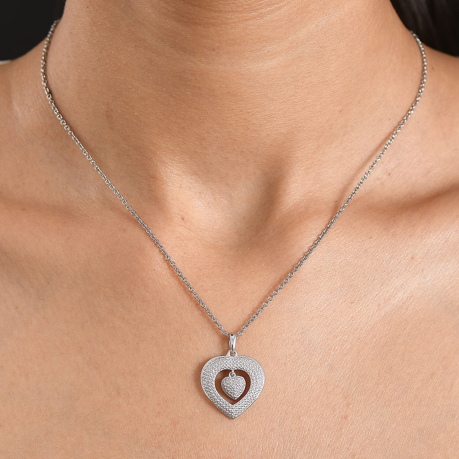 D'Joy Diamond Heart Pendant Necklace (20 Inches) in Rhodium Over Sterling Silver