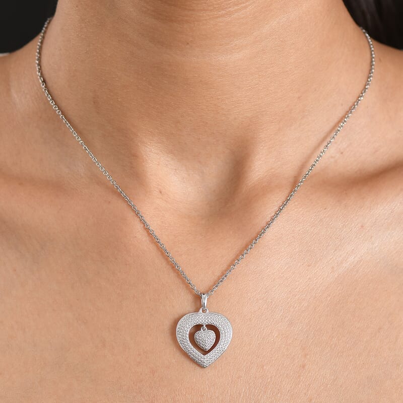 D'Joy Diamond Heart Pendant Necklace (20 Inches) in Rhodium Over Sterling Silver