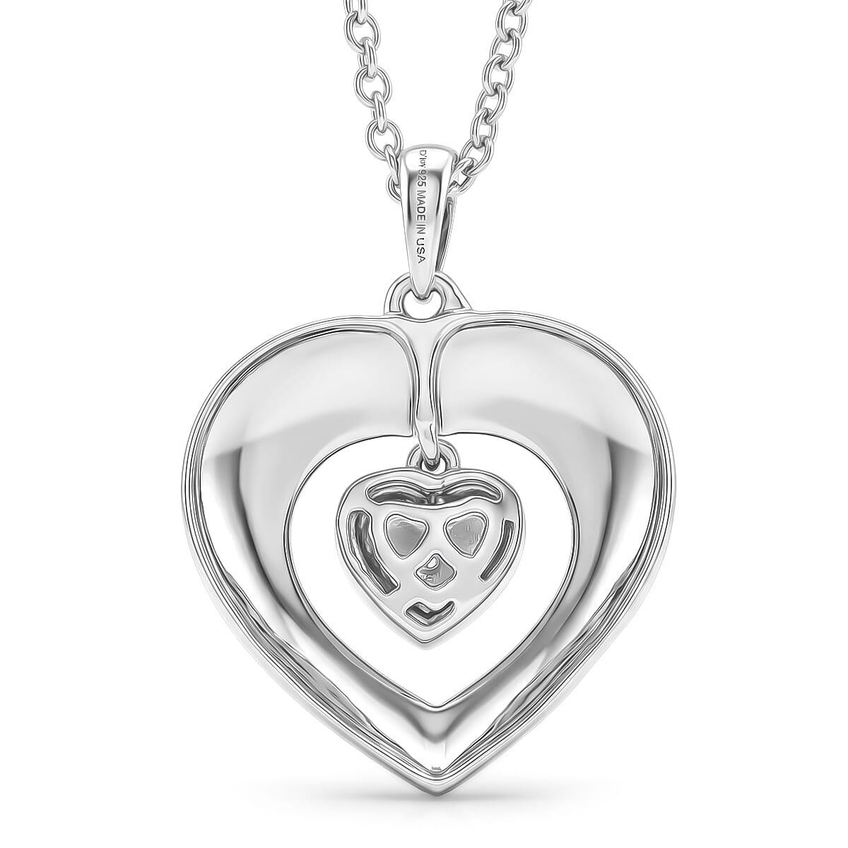 D'Joy Diamond Heart Pendant Necklace (20 Inches) in Rhodium Over Sterling Silver