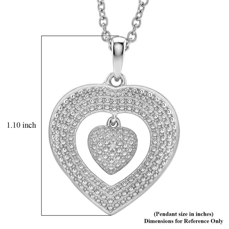 D'Joy Diamond Heart Pendant Necklace (20 Inches) in Rhodium Over Sterling Silver