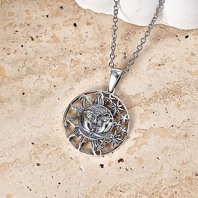 D'Joy Sun Pendant in Sterling Silver with Stainless Steel (20 Inches)