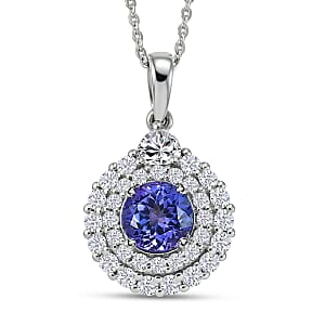 D'Joy Certified & Appraised Tanzanite and Moissanite 2.10 ctw Pendant Necklace (20 Inches) in Rhodium Over Sterling Silver