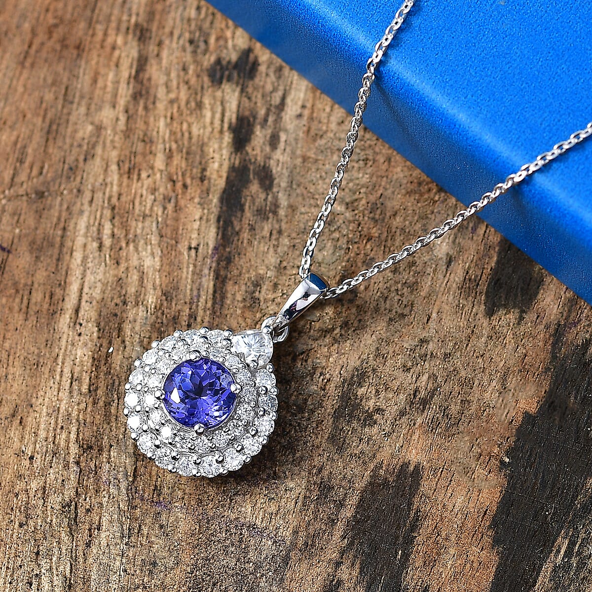 D'Joy Certified & Appraised Tanzanite and Moissanite 2.10 ctw Pendant Necklace (20 Inches) in Rhodium Over Sterling Silver image number 1