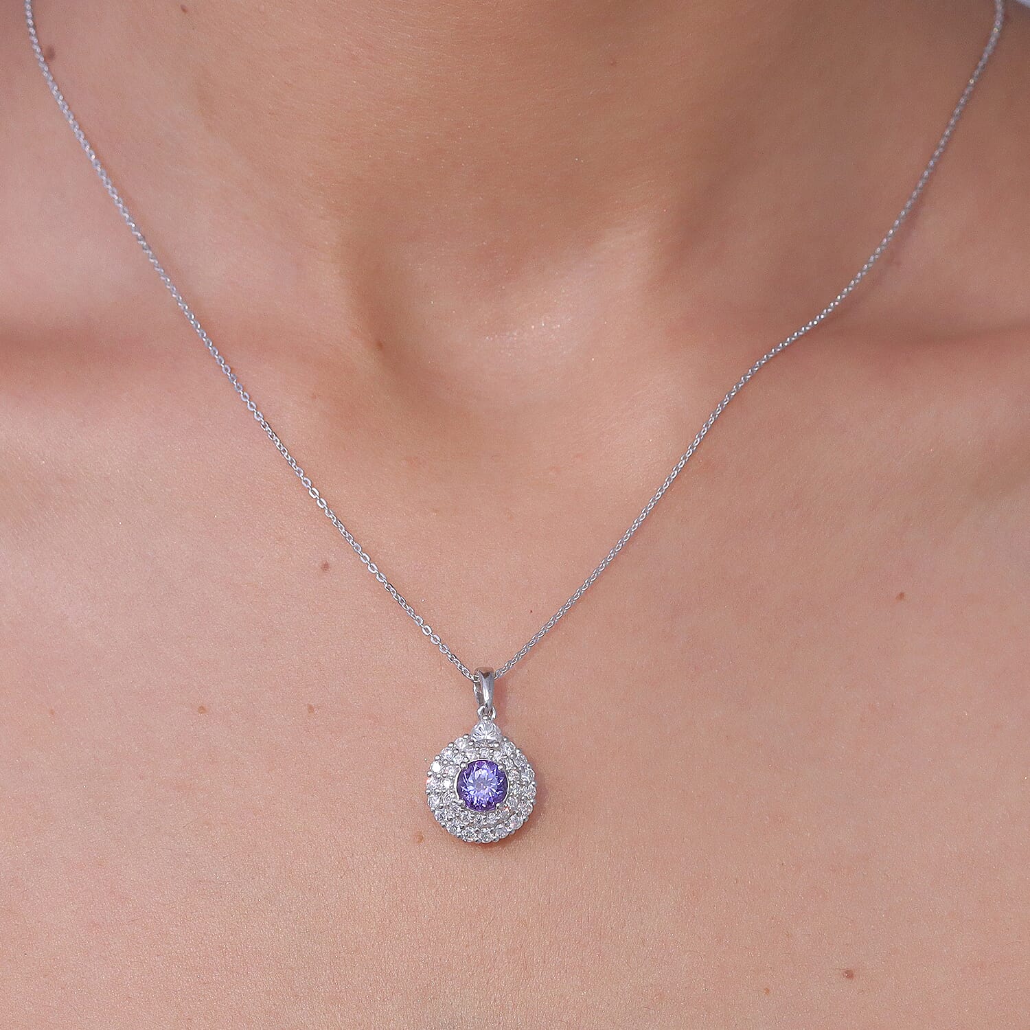 Certified & Appraised D'Joy Tanzanite and Moissanite 2.10 ctw Pendant Necklace (20 Inches) in Rhodium Over Sterling Silver