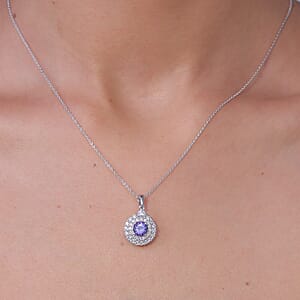 D'Joy Certified & Appraised Tanzanite and Moissanite 2.10 ctw Pendant Necklace (20 Inches) in Rhodium Over Sterling Silver