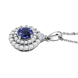 D'Joy Certified & Appraised Tanzanite and Moissanite 2.10 ctw Pendant Necklace (20 Inches) in Rhodium Over Sterling Silver