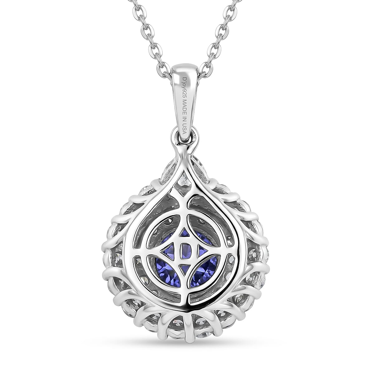 Certified & Appraised D'Joy Tanzanite and Moissanite 2.10 ctw Pendant Necklace (20 Inches) in Rhodium Over Sterling Silver