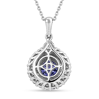 Certified & Appraised D'Joy Tanzanite and Moissanite 2.10 ctw Pendant Necklace (20 Inches) in Rhodium Over Sterling Silver