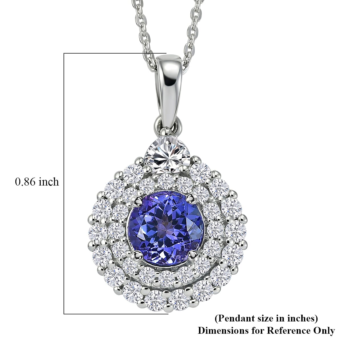 D'Joy Certified & Appraised Tanzanite and Moissanite 2.10 ctw Pendant Necklace (20 Inches) in Rhodium Over Sterling Silver image number 5