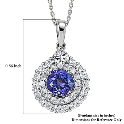 Certified & Appraised D'Joy Tanzanite and Moissanite 2.10 ctw Pendant Necklace (20 Inches) in Rhodium Over Sterling Silver