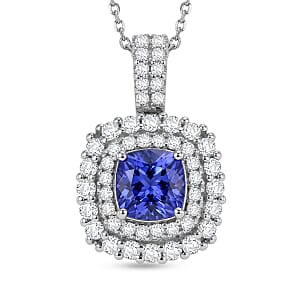 D'Joy Certified & Appraised Tanzanite and Moissanite 2.00 ctw Pendant Necklace in Rhodium Over Sterling Silver (20 Inches)