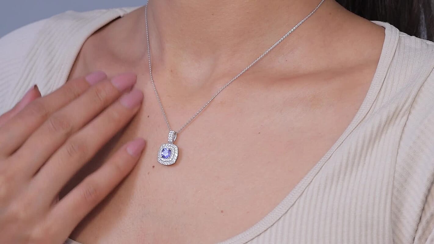 D'Joy Certified & Appraised Tanzanite and Moissanite 2.00 ctw Pendant Necklace in Rhodium Over Sterling Silver (20 Inches)
