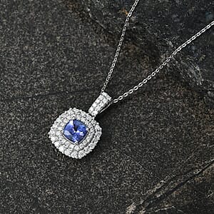 D'Joy Certified & Appraised Tanzanite and Moissanite 2.00 ctw Pendant Necklace in Rhodium Over Sterling Silver (20 Inches)