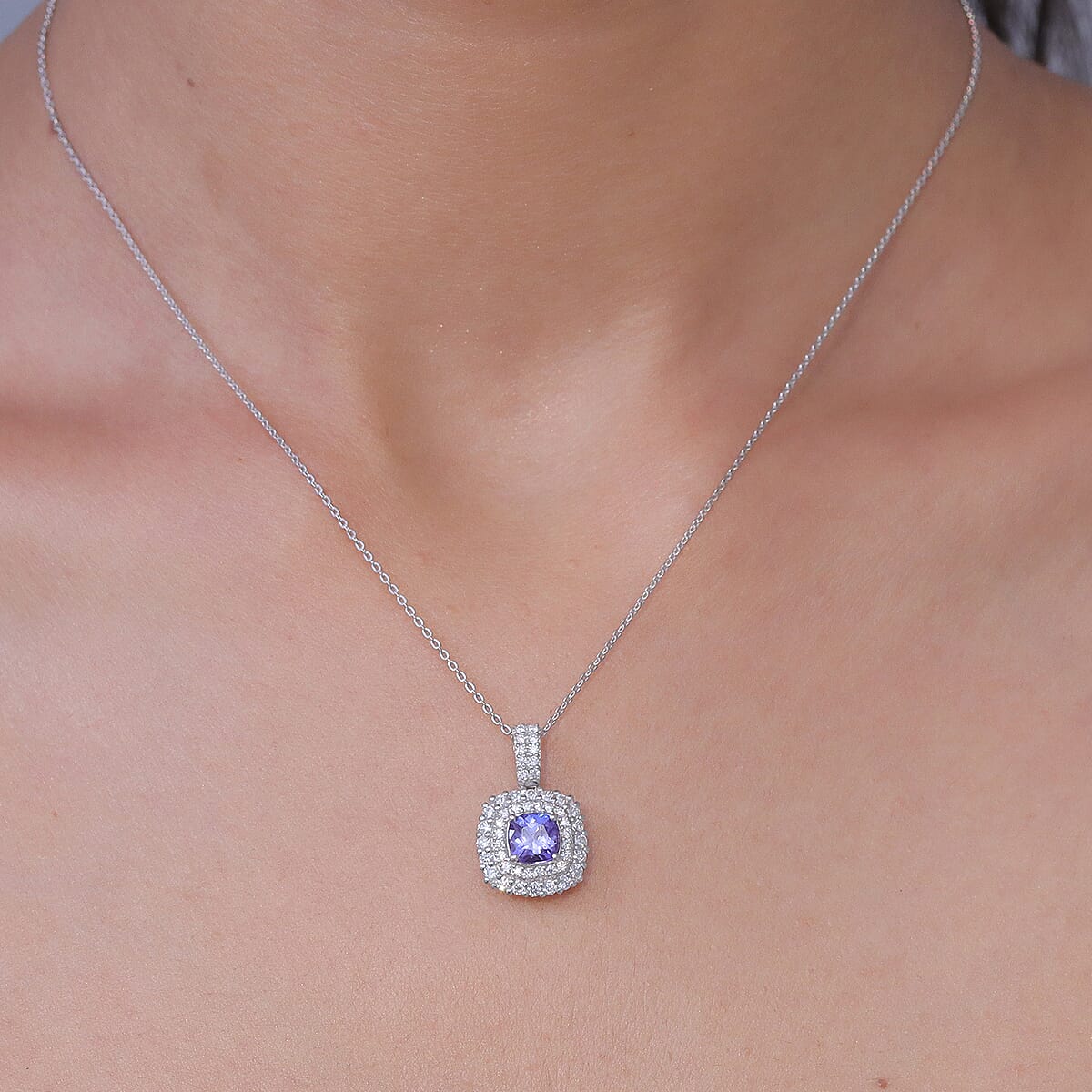 D'Joy Certified & Appraised Tanzanite and Moissanite 2.00 ctw Pendant Necklace in Rhodium Over Sterling Silver (20 Inches) image number 2