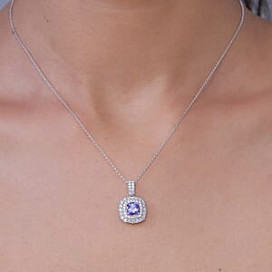 D'Joy Certified & Appraised Tanzanite and Moissanite 2.00 ctw Pendant Necklace in Rhodium Over Sterling Silver (20 Inches)