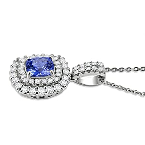 D'Joy Certified & Appraised Tanzanite and Moissanite 2.00 ctw Pendant Necklace in Rhodium Over Sterling Silver (20 Inches)